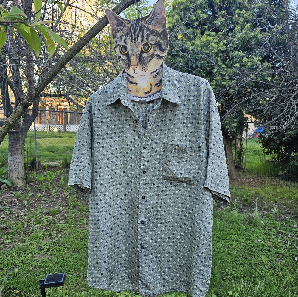 Vintage L'Homme Men's 100% Silk Button Down Club Shirt Short Sleeve Size M